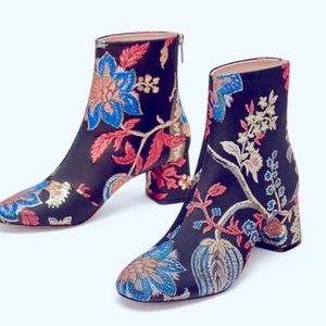 ZARA Floral Embroidered Ankle Boots NWOT